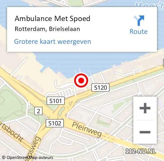 Locatie op kaart van de 112 melding: Ambulance Met Spoed Naar Rotterdam, Brielselaan op 14 maart 2024 14:54
