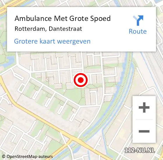 Locatie op kaart van de 112 melding: Ambulance Met Grote Spoed Naar Rotterdam, Dantestraat op 14 maart 2024 15:13
