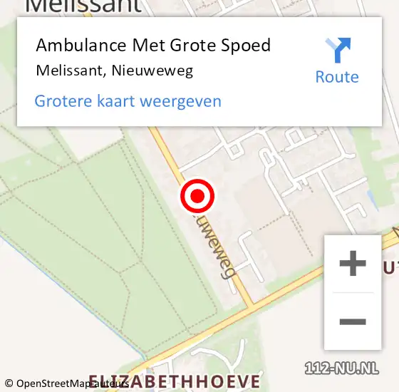 Locatie op kaart van de 112 melding: Ambulance Met Grote Spoed Naar Melissant, Nieuweweg op 14 maart 2024 15:17