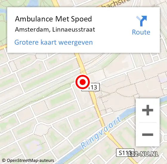 Locatie op kaart van de 112 melding: Ambulance Met Spoed Naar Amsterdam, Linnaeusstraat op 14 maart 2024 16:01