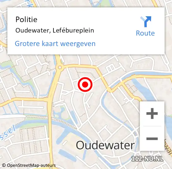 Locatie op kaart van de 112 melding: Politie Oudewater, Lefébureplein op 14 maart 2024 16:01