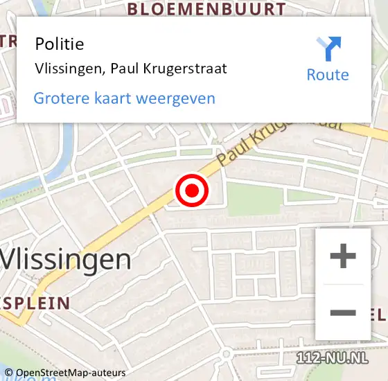 Locatie op kaart van de 112 melding: Politie Vlissingen, Paul Krugerstraat op 14 maart 2024 16:09