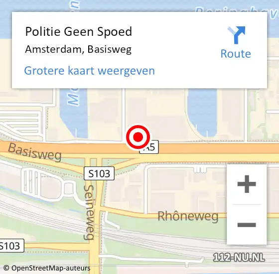 Locatie op kaart van de 112 melding: Politie Geen Spoed Naar Amsterdam, Basisweg op 14 maart 2024 17:16