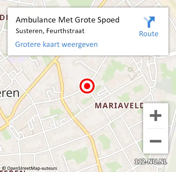 Locatie op kaart van de 112 melding: Ambulance Met Grote Spoed Naar Susteren, Feurthstraat op 14 maart 2024 17:45