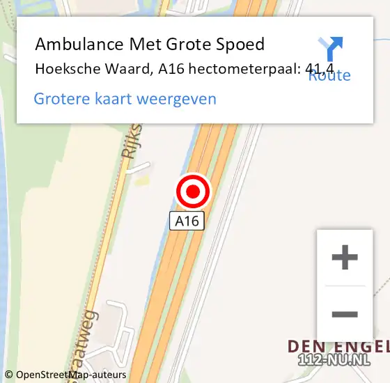 Locatie op kaart van de 112 melding: Ambulance Met Grote Spoed Naar Hoeksche Waard, A16 hectometerpaal: 41,4 op 14 maart 2024 17:53