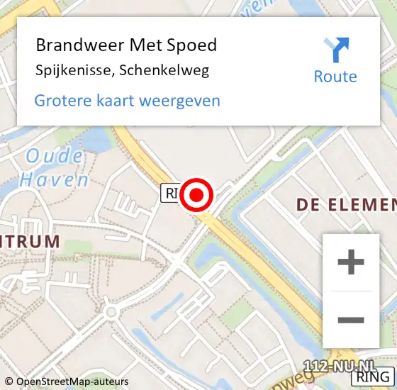 Locatie op kaart van de 112 melding: Brandweer Met Spoed Naar Spijkenisse, Schenkelweg op 14 maart 2024 18:02