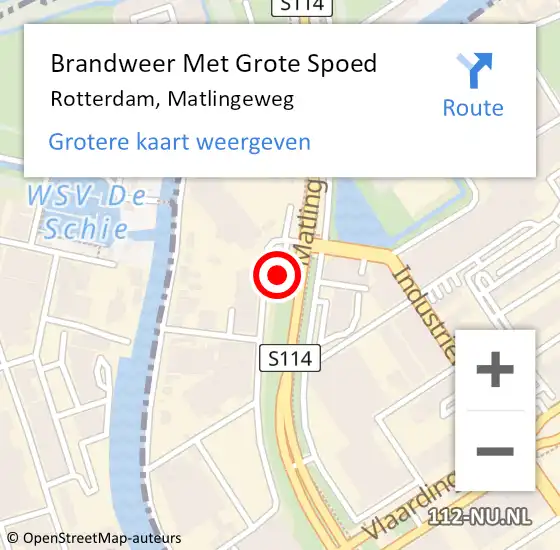 Locatie op kaart van de 112 melding: Brandweer Met Grote Spoed Naar Rotterdam, Matlingeweg op 14 maart 2024 18:38