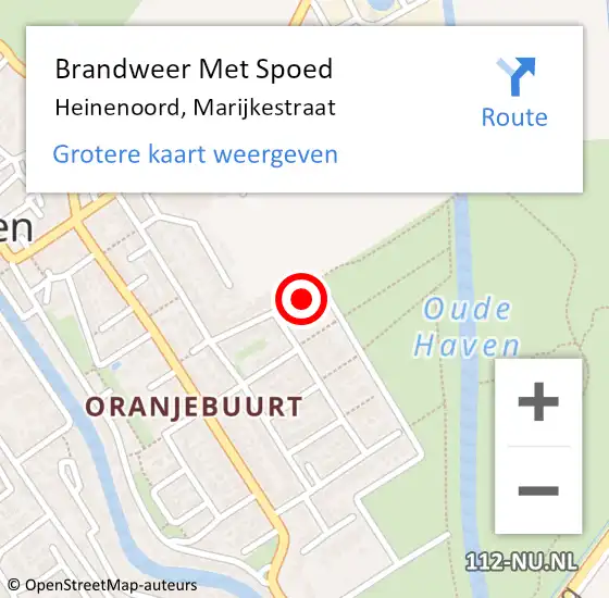 Locatie op kaart van de 112 melding: Brandweer Met Spoed Naar Heinenoord, Marijkestraat op 14 maart 2024 19:21
