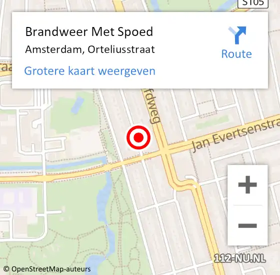 Locatie op kaart van de 112 melding: Brandweer Met Spoed Naar Amsterdam, Orteliusstraat op 14 maart 2024 19:26