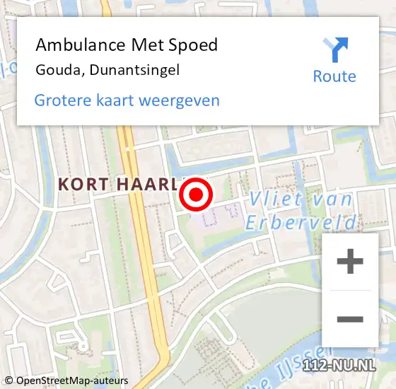 Locatie op kaart van de 112 melding: Ambulance Met Spoed Naar Gouda, Dunantsingel op 14 maart 2024 19:37