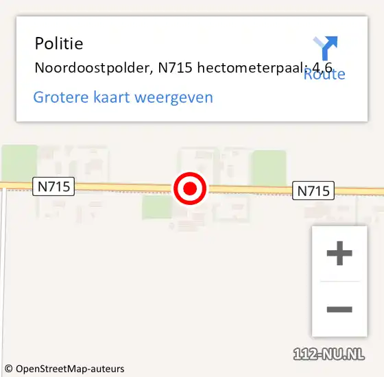 Locatie op kaart van de 112 melding: Politie Noordoostpolder, N715 hectometerpaal: 4,6 op 14 maart 2024 19:51