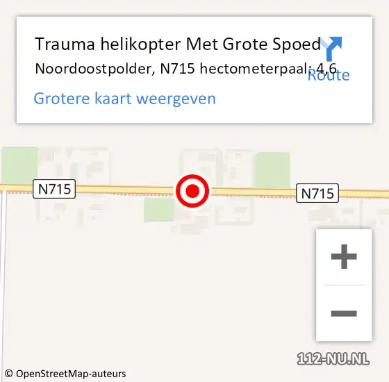 Locatie op kaart van de 112 melding: Trauma helikopter Met Grote Spoed Naar Noordoostpolder, N715 hectometerpaal: 4,6 op 14 maart 2024 19:56
