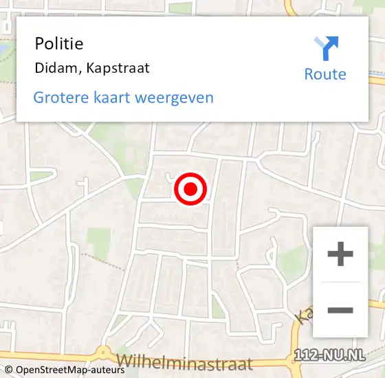 Locatie op kaart van de 112 melding: Politie Didam, Kapstraat op 14 maart 2024 20:03