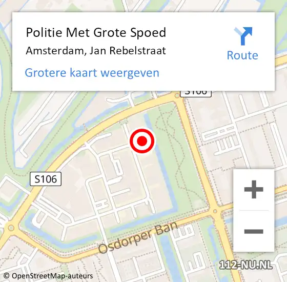 Locatie op kaart van de 112 melding: Politie Met Grote Spoed Naar Amsterdam, Jan Rebelstraat op 14 maart 2024 20:19