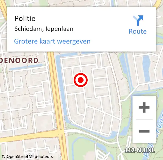 Locatie op kaart van de 112 melding: Politie Schiedam, Iepenlaan op 14 maart 2024 21:12