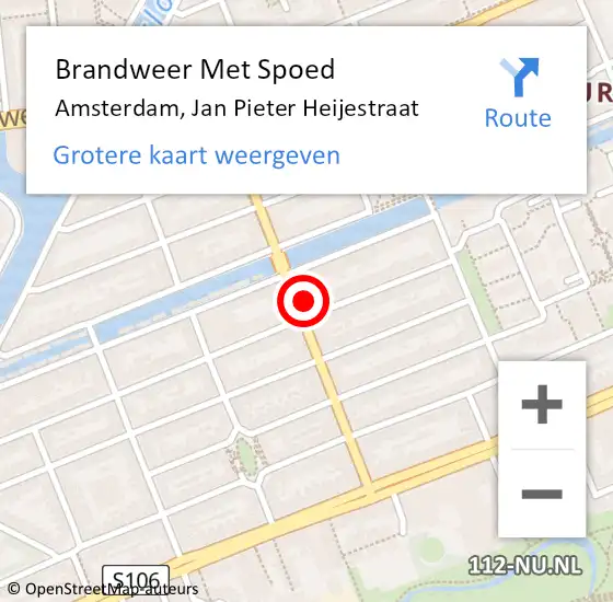 Locatie op kaart van de 112 melding: Brandweer Met Spoed Naar Amsterdam, Jan Pieter Heijestraat op 14 maart 2024 21:55