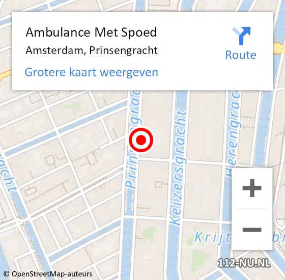 Locatie op kaart van de 112 melding: Ambulance Met Spoed Naar Amsterdam, Prinsengracht op 14 maart 2024 22:23
