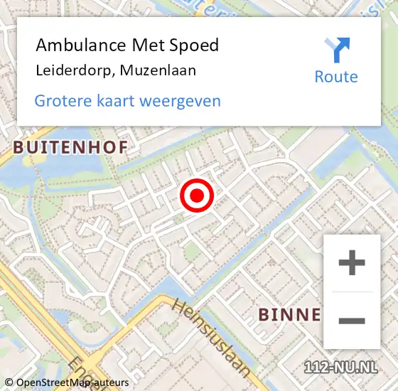 Locatie op kaart van de 112 melding: Ambulance Met Spoed Naar Leiderdorp, Muzenlaan op 14 maart 2024 22:50