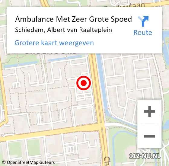 Locatie op kaart van de 112 melding: Ambulance Met Zeer Grote Spoed Naar Schiedam, Albert van Raalteplein op 15 maart 2024 01:49