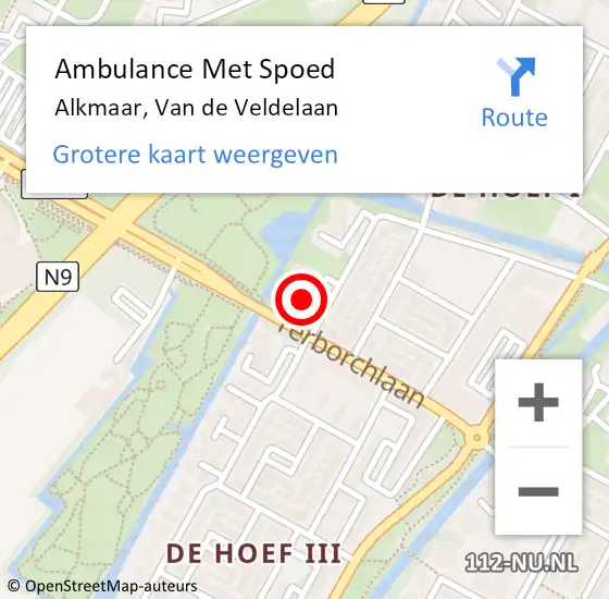 Locatie op kaart van de 112 melding: Ambulance Met Spoed Naar Alkmaar, Van de Veldelaan op 15 maart 2024 06:45