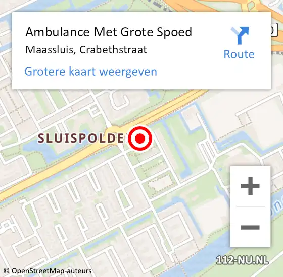 Locatie op kaart van de 112 melding: Ambulance Met Grote Spoed Naar Maassluis, Crabethstraat op 15 maart 2024 06:46
