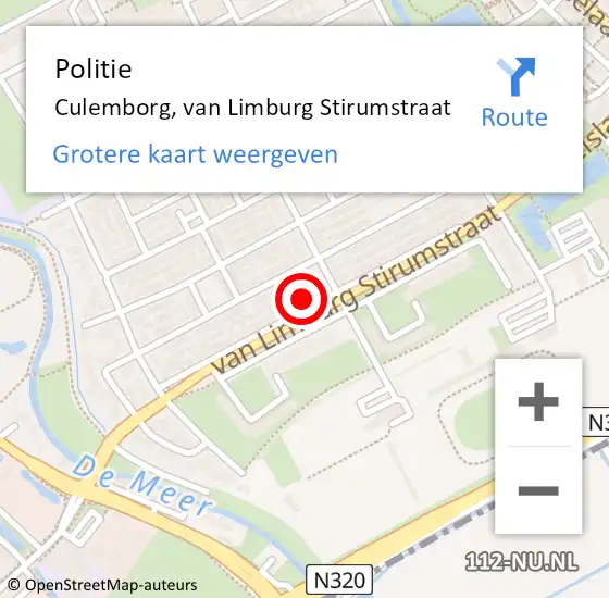 Locatie op kaart van de 112 melding: Politie Culemborg, van Limburg Stirumstraat op 15 maart 2024 07:41