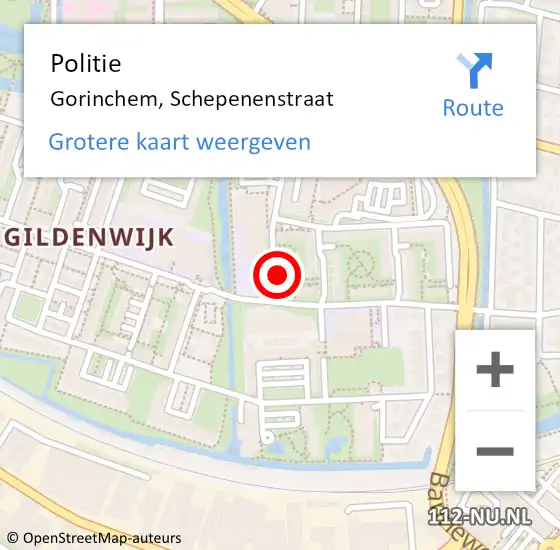 Locatie op kaart van de 112 melding: Politie Gorinchem, Schepenenstraat op 15 maart 2024 08:26