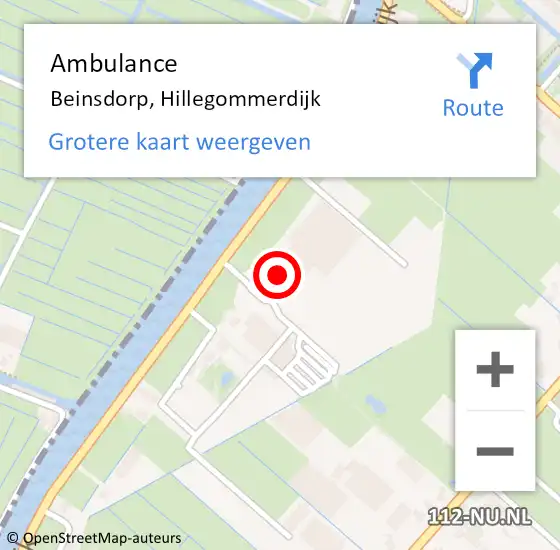 Locatie op kaart van de 112 melding: Ambulance Beinsdorp, Hillegommerdijk op 15 maart 2024 08:28