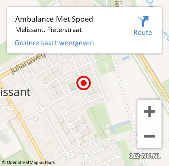 Locatie op kaart van de 112 melding: Ambulance Met Spoed Naar Melissant, Pieterstraat op 15 maart 2024 08:33
