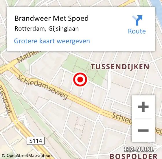 Locatie op kaart van de 112 melding: Brandweer Met Spoed Naar Rotterdam, Gijsinglaan op 15 maart 2024 08:48