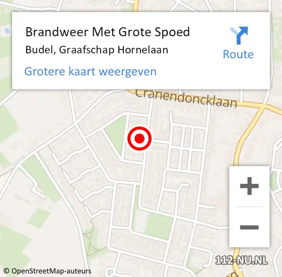 Locatie op kaart van de 112 melding: Brandweer Met Grote Spoed Naar Budel, Graafschap Hornelaan op 15 maart 2024 08:59