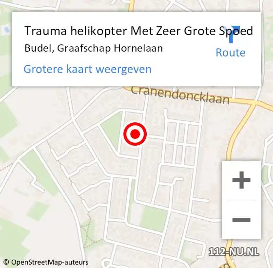 Locatie op kaart van de 112 melding: Trauma helikopter Met Zeer Grote Spoed Naar Budel, Graafschap Hornelaan op 15 maart 2024 09:00