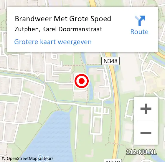 Locatie op kaart van de 112 melding: Brandweer Met Grote Spoed Naar Zutphen, Karel Doormanstraat op 15 maart 2024 09:17