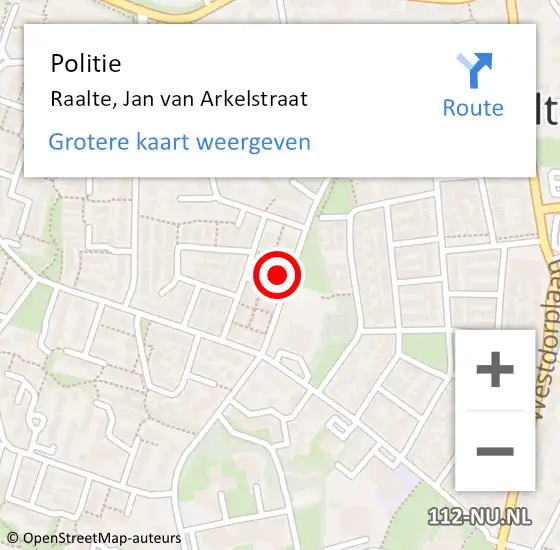 Locatie op kaart van de 112 melding: Politie Raalte, Jan van Arkelstraat op 15 maart 2024 10:06