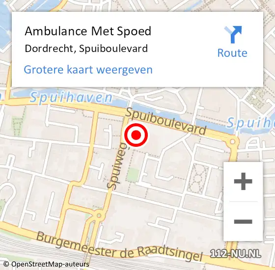 Locatie op kaart van de 112 melding: Ambulance Met Spoed Naar Dordrecht, Spuiboulevard op 15 maart 2024 10:09
