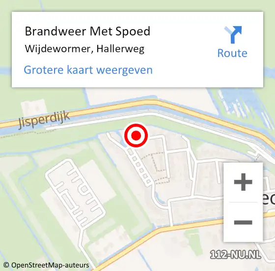 Locatie op kaart van de 112 melding: Brandweer Met Spoed Naar Wijdewormer, Hallerweg op 15 maart 2024 10:15