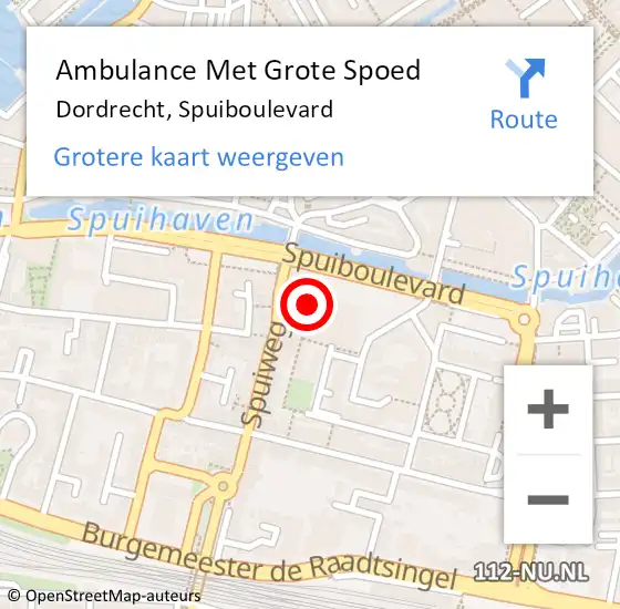 Locatie op kaart van de 112 melding: Ambulance Met Grote Spoed Naar Dordrecht, Spuiboulevard op 15 maart 2024 10:24