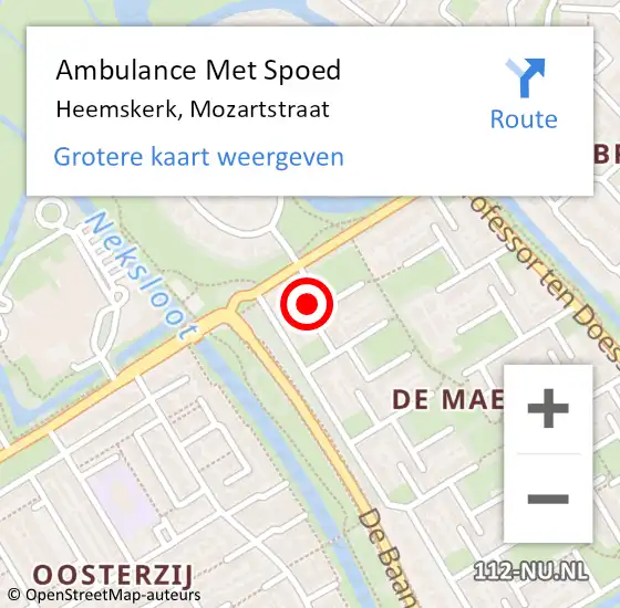 Locatie op kaart van de 112 melding: Ambulance Met Spoed Naar Heemskerk, Mozartstraat op 15 maart 2024 10:40