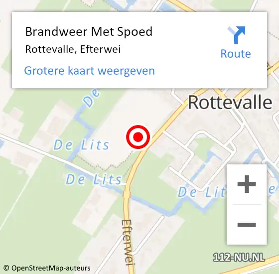 Locatie op kaart van de 112 melding: Brandweer Met Spoed Naar Rottevalle, Efterwei op 15 maart 2024 11:05