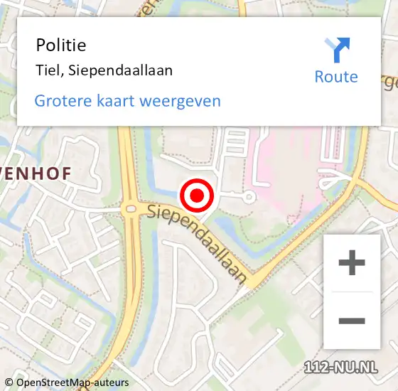 Locatie op kaart van de 112 melding: Politie Tiel, Siependaallaan op 15 maart 2024 11:18