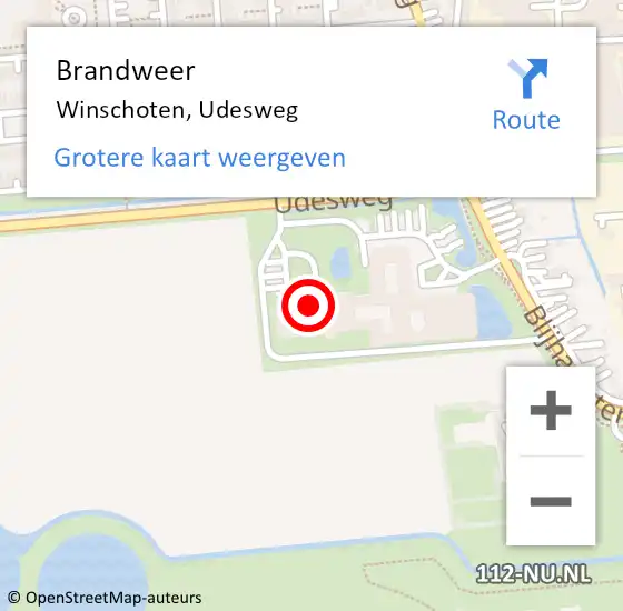 Locatie op kaart van de 112 melding: Brandweer Winschoten, Udesweg op 15 maart 2024 11:31