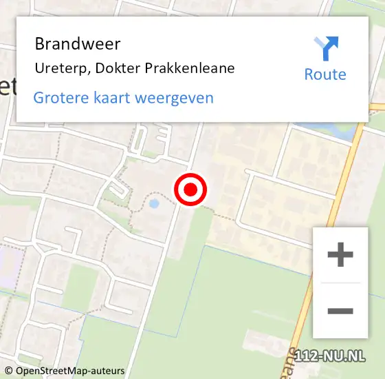 Locatie op kaart van de 112 melding: Brandweer Ureterp, Dokter Prakkenleane op 15 maart 2024 11:32