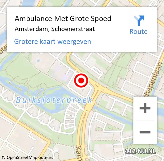 Locatie op kaart van de 112 melding: Ambulance Met Grote Spoed Naar Amsterdam, Schoenerstraat op 15 maart 2024 11:40