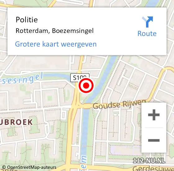Locatie op kaart van de 112 melding: Politie Rotterdam, Boezemsingel op 15 maart 2024 12:07