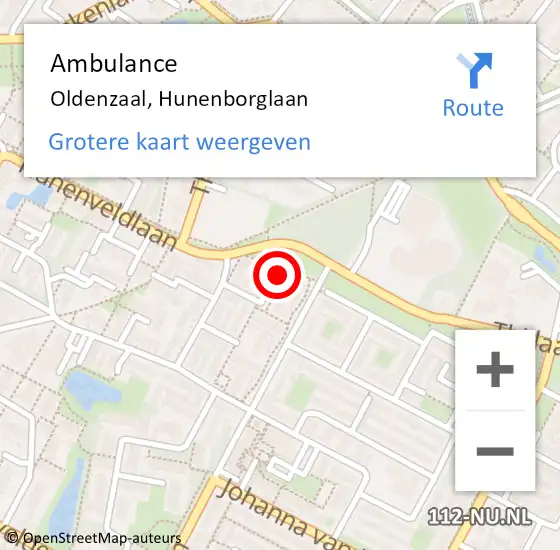 Locatie op kaart van de 112 melding: Ambulance Oldenzaal, Hunenborglaan op 15 maart 2024 13:04