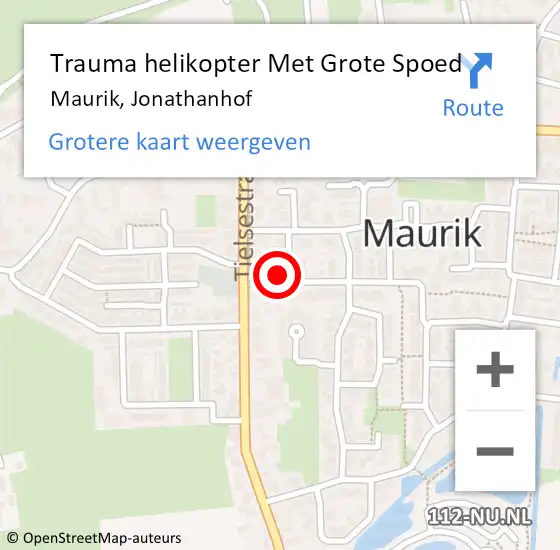 Locatie op kaart van de 112 melding: Trauma helikopter Met Grote Spoed Naar Maurik, Jonathanhof op 15 maart 2024 13:19