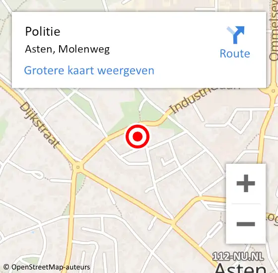 Locatie op kaart van de 112 melding: Politie Asten, Molenweg op 15 maart 2024 13:27