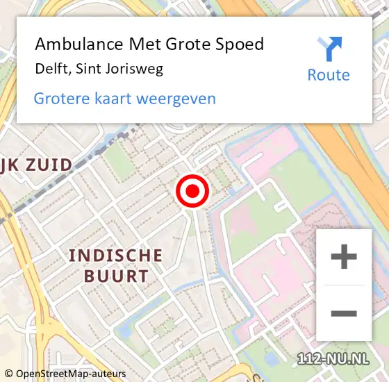 Locatie op kaart van de 112 melding: Ambulance Met Grote Spoed Naar Delft, Sint Jorisweg op 15 maart 2024 14:02