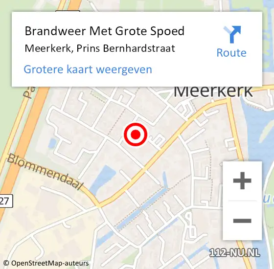 Locatie op kaart van de 112 melding: Brandweer Met Grote Spoed Naar Meerkerk, Prins Bernhardstraat op 15 maart 2024 14:09