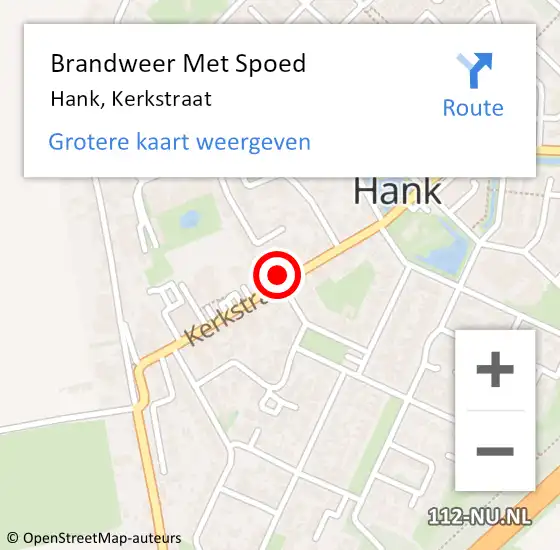 Locatie op kaart van de 112 melding: Brandweer Met Spoed Naar Hank, Kerkstraat op 15 maart 2024 14:13